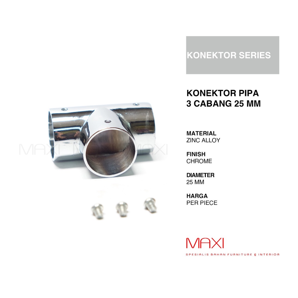 Braket Pipa Konektor T (3 Titik) Pipa Bulat 1 Inch (25mm)