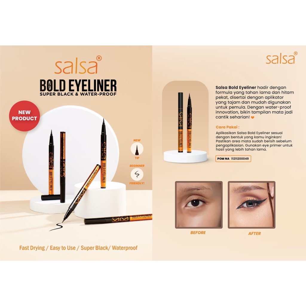 ^ KYRA ^ Salsa Master Dan Bold Eyeliner Pen Salsa Eyeliner Cair Hitam - Waterproof