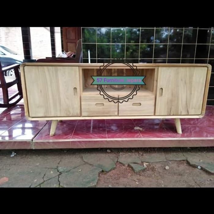 Meja Tv retro kayu jati mentahan bufet ruang tamu minimalis