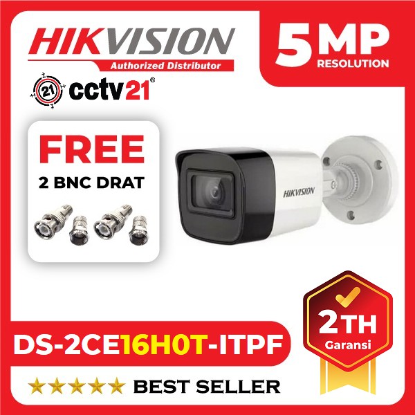 Jual Kamera CCTV HIKVISION 5MP DS-2CE16H0T-ITPF Outdoor Bonus 2 BNC ...