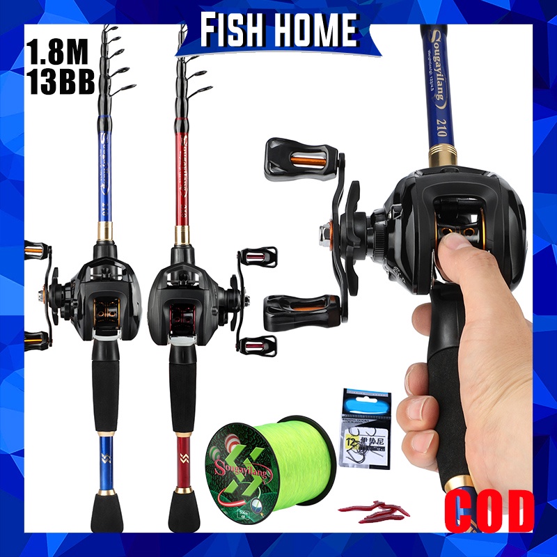 Set Memancing Telescopic Portabel Tongkat Pancing 1.8m-2.4m dan Gulungan Memancing Dengan 6.3: 1GR 12+1BB dan Lengkap Gratis Senar pancing Umpan pancing untuk Air Tawar untuk Pemula dan Anak-anak