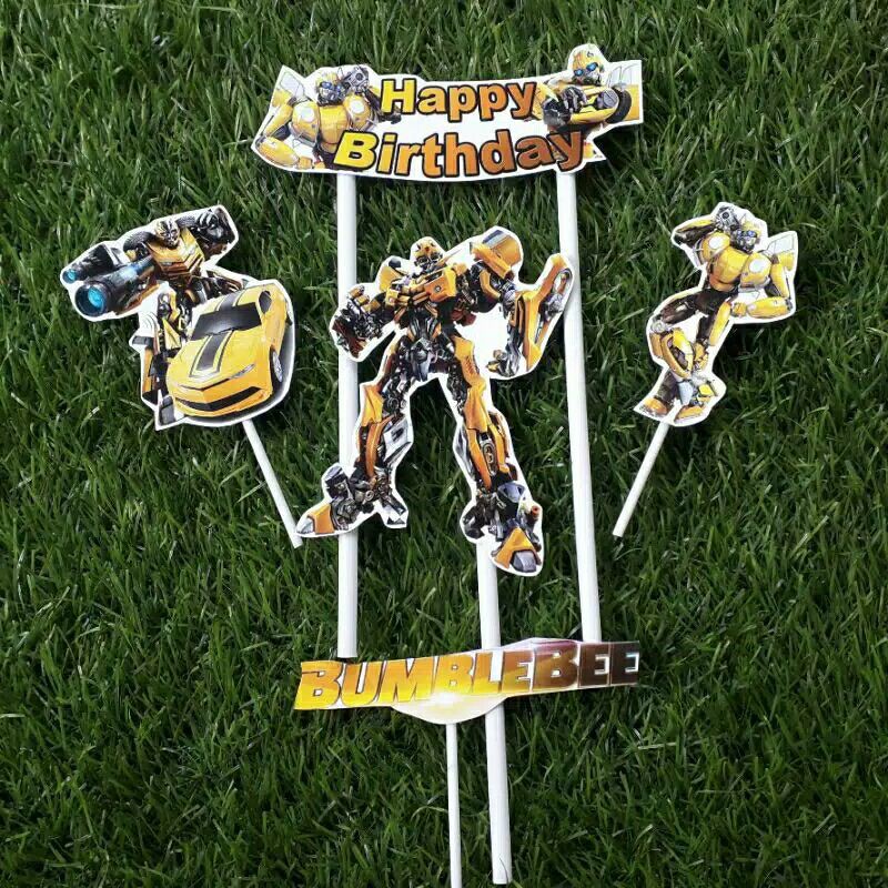 satu set topper toper cake hiasan kue ulang tahun karakter Bumblebee bumble bee