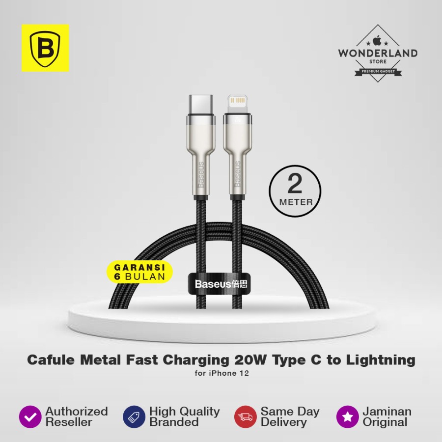 baseus kabel data iphone cafule metal series fast charging 20w type c to lightning iphone 12 mini   