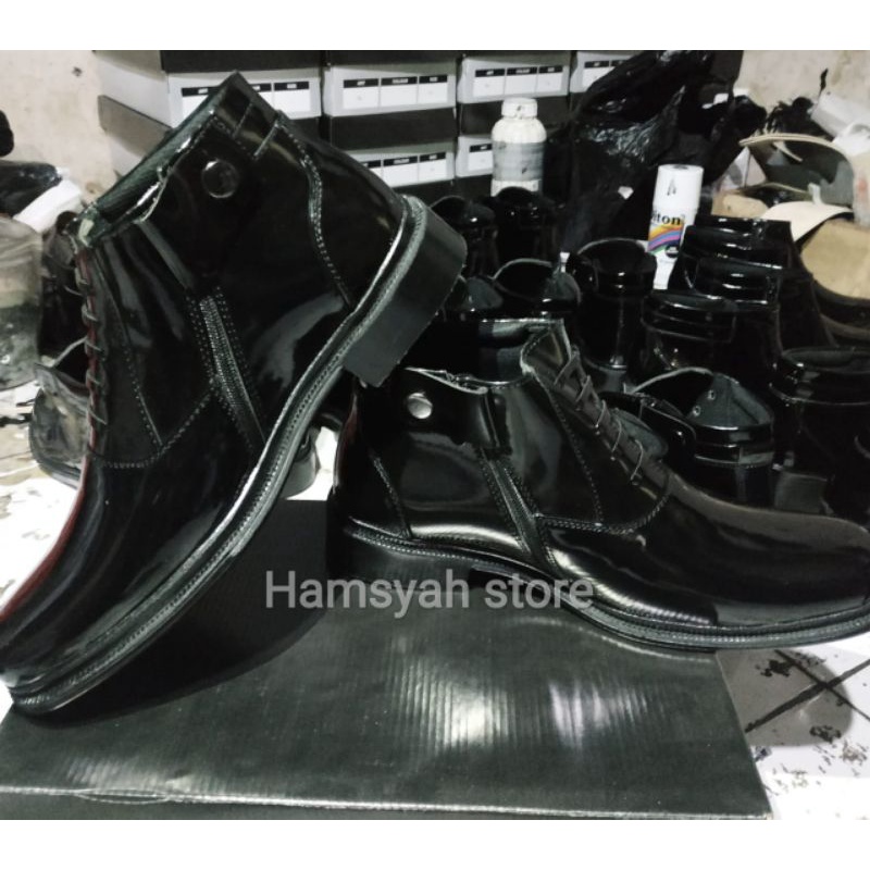 Sepatu pdh pria model tali variasi TNI POLRI SECURITY Hitam kilap