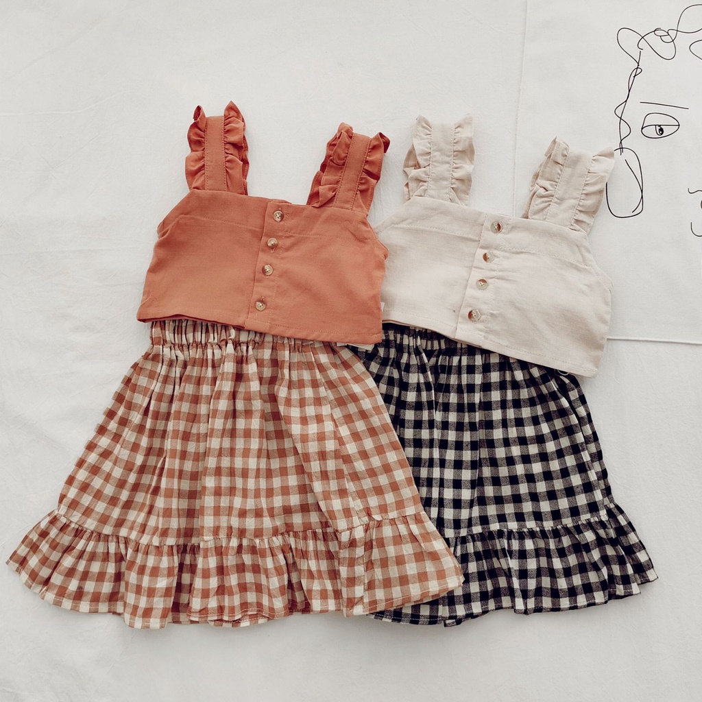 babyfit 3-7thn SENCY baju setelan tanktop dengan rok katun linen baju anak perempuan sc-0607r