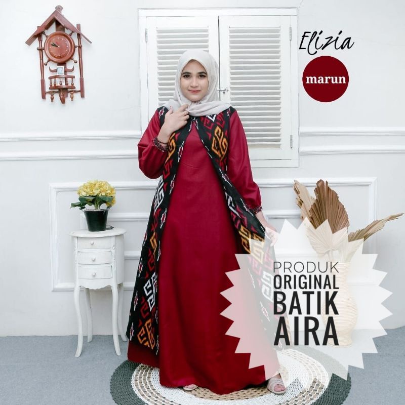 Gamis Batik Kombinasi Polos Elizia