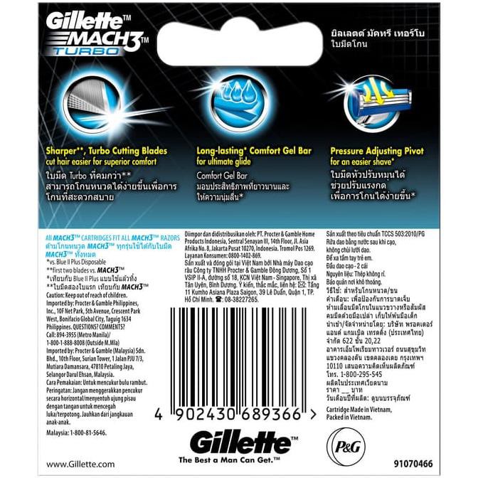Talacukur- Gillette Isi Ulang Alat Cukur Mach 3 Turbo Isi 2 Refill Pisau Cukur -Asli