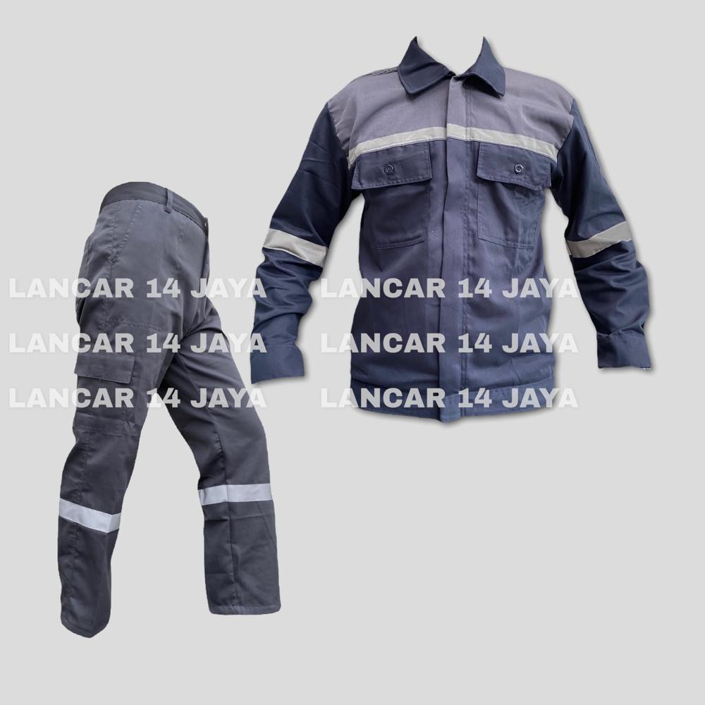 Setelan Kemeja panjang kombinasi Baju Safety Lengan Panjang Katelpak Wearpack Atasan Safety Kombinasi 2 Warna Kemeja two tone Kemeja dan Celana Safety