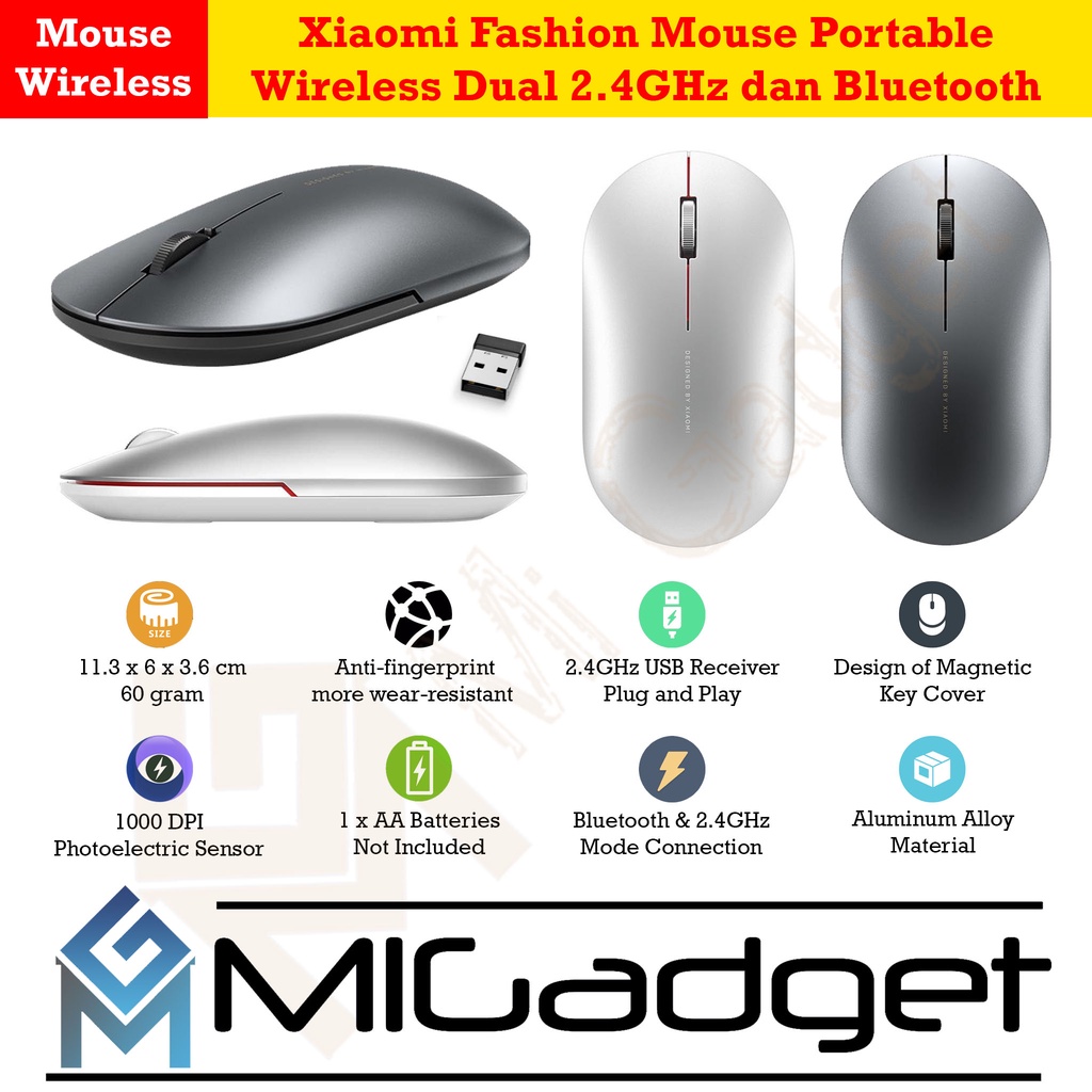 Fashion Mouse Portable Wireless Dual 2.4GHz dan Bluetooth - XMWS001TM