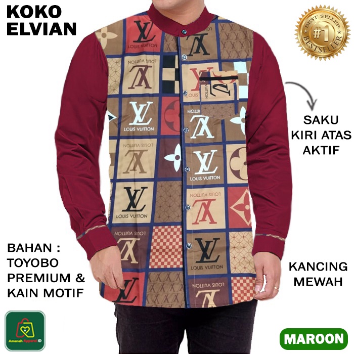 Baju Pria Muslim KOKO ELVIAN JUMBO Lengan Panjang Bahan Katun Toyobo Premium Size M - XXL / 25355 25357 25359 25361