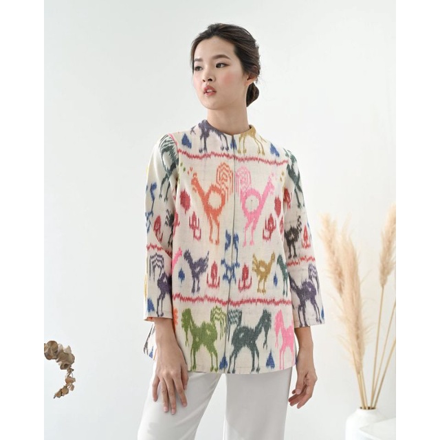 baju blouse tenun wanita lengan panjang / baju blouse batik wanita lengan panjang / blus tenun moder