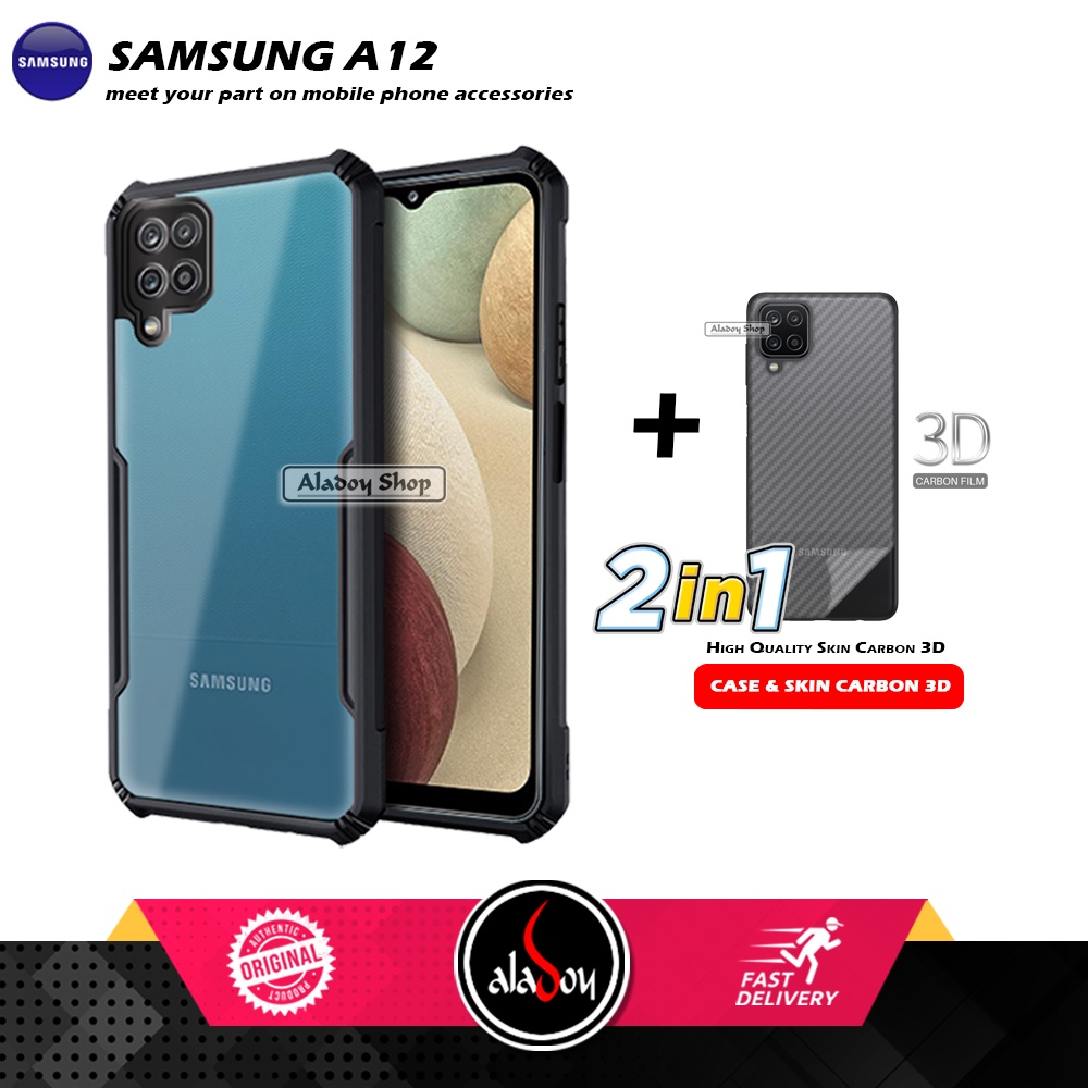 Case SAMSUNG A12 Armor Fusion Transparent Casing Free Skin Carbon 3D