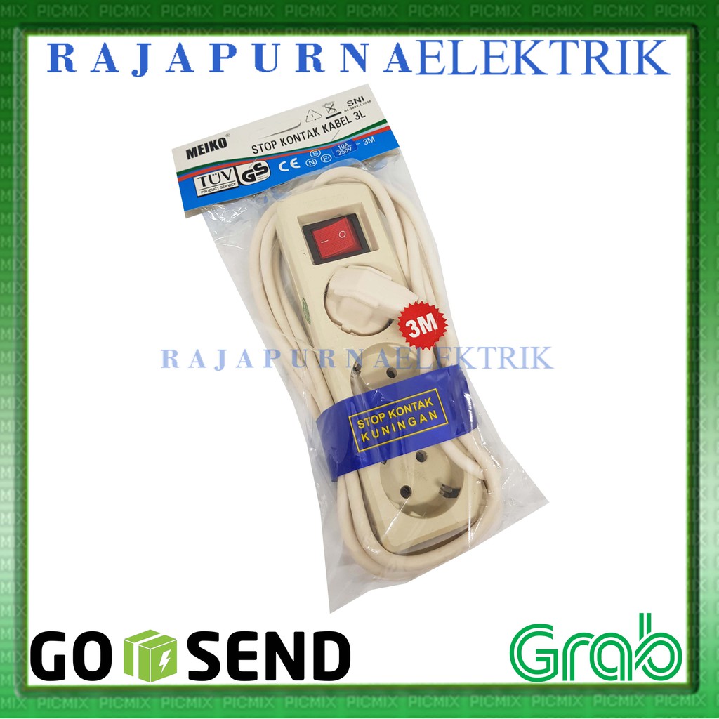 Stop Kontak 3 lubang - saklar on-off - kabel 3 meter 3m - SNI - MEIKO