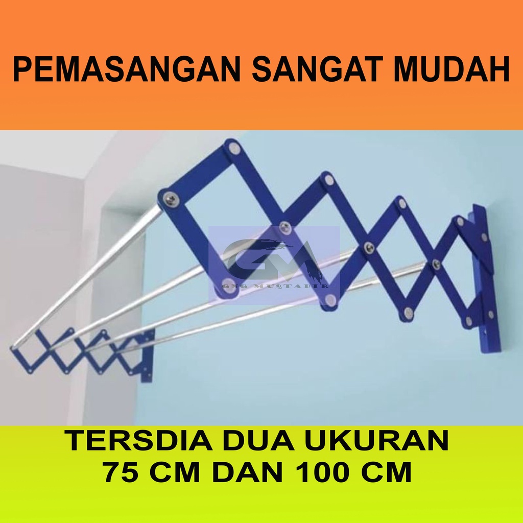 Jemuran dinding lipat ukuran 1 meter praktis tidak makan tempat palang 4 (empat)