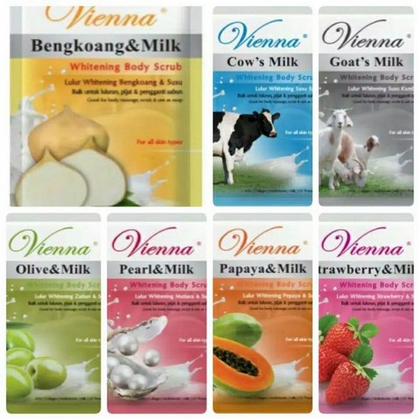 ⭐BAGUS⭐ (SACHET) VIENNA BODY SCRUB 50GR | Lulur Badan Goats Milk / Cow / Avocado / Strawberry