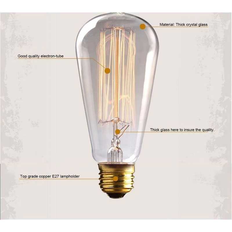 Lampu Bohlam Edison Filament Pijar 40Watt 60Watt Kafe Restoran Vintage