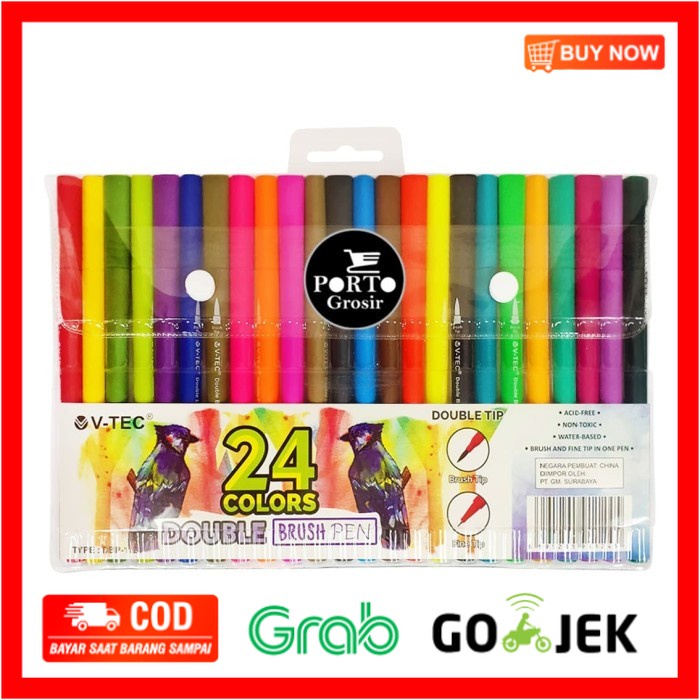 

(BISA COD) V-Tec Double Brush Pen 24 Warna Colors VTec DBP-1124 Dual Duo Tip