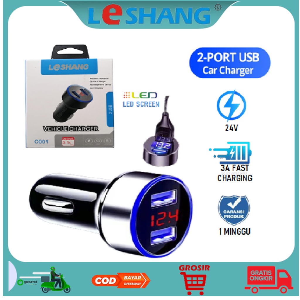 LeSHANG Car Charger Colokan Mobil 2 Ports 3.1A Black LS-C01