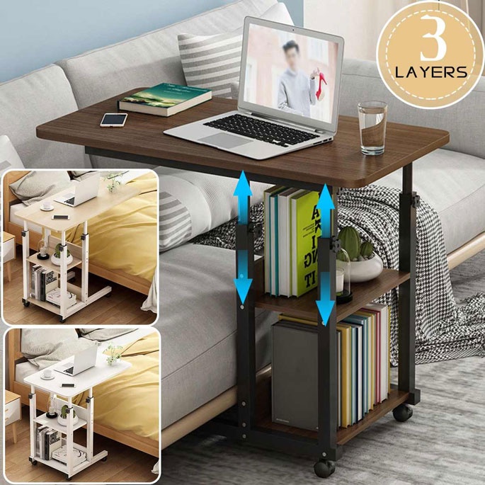 Meja Portabel 2 Rak Estetik Murah  / Meja Rak Laptop Adjustable Portable Desk with 2 Rack