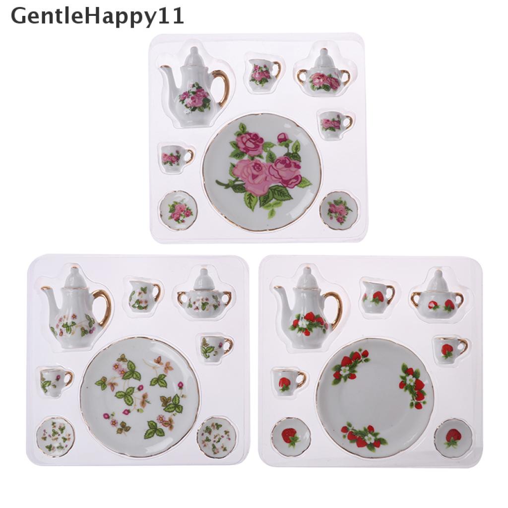 Gentlehappy 8Pcs / set Mainan Miniatur Piring + Gelas Porselen Untuk Aksesoris Rumah Boneka 1: 12