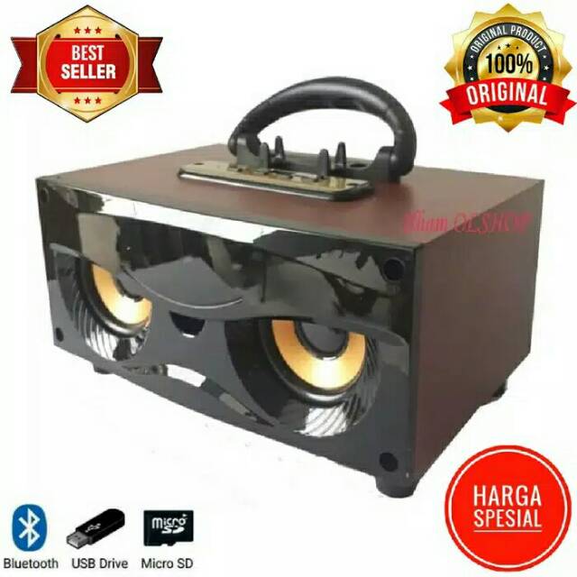 SPEAKER WIRELESS BLUETOOTH FLECO F5 F6 BT RADIO FM/SALON AKTIF PORTABLE SUPER BASS MP3 MOTIF KAYU