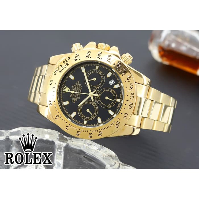Jam Tangan Pria Rolex Daytona Chrono Aktif On Rantai Gold plat Black