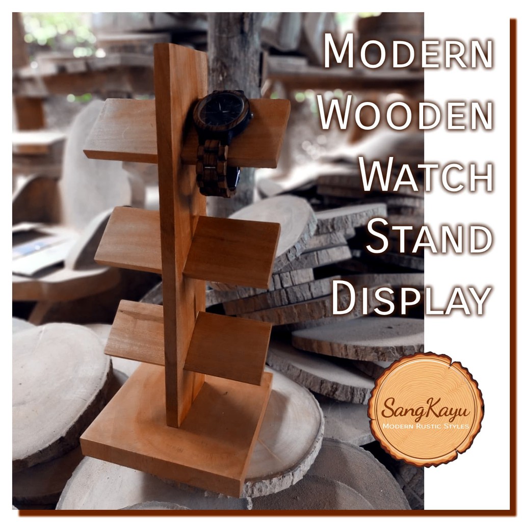 Pajangan display jam tangan 3 tier wooden watch display stand storage