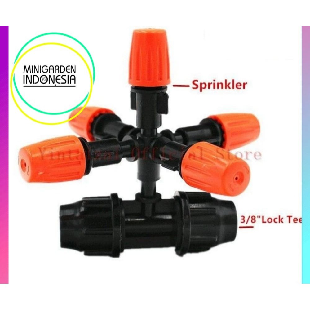 SPRAYER MIST FOGGER 5 ARAH + KONEKTOR TEE REDUCER 11MM PLUS KUNCI fitting 5 way sprinkle nozzle PE 7