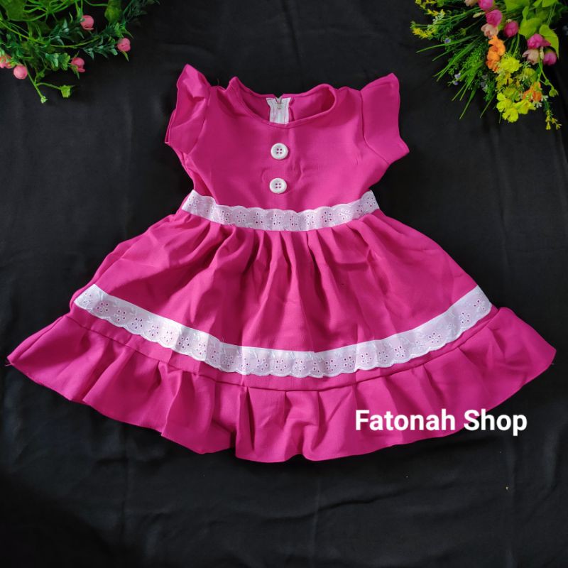 Dress anak 1 2 tahun baju anak cewek rok moscrepe renda polos ( dress moscrepe renda )