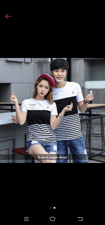 Kaos Couple Murah Baju Pasangan Model Srtip Hitam Putih Cowok Cewek Keren 4ever