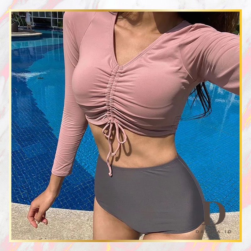 Swimsuit Baju Renang Wanita Bikini Dewasa Swimwear Two Piece Lengan Panjang Dalika