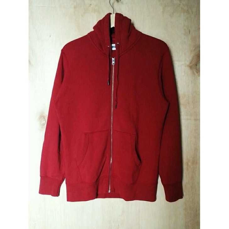 ZIP HOODIE UNIQLO MERAH MAROON NOT 3 TONE 3TONE THREETONE THREE TONE SECOND ORIGINAL ZIPPER UNIQLO