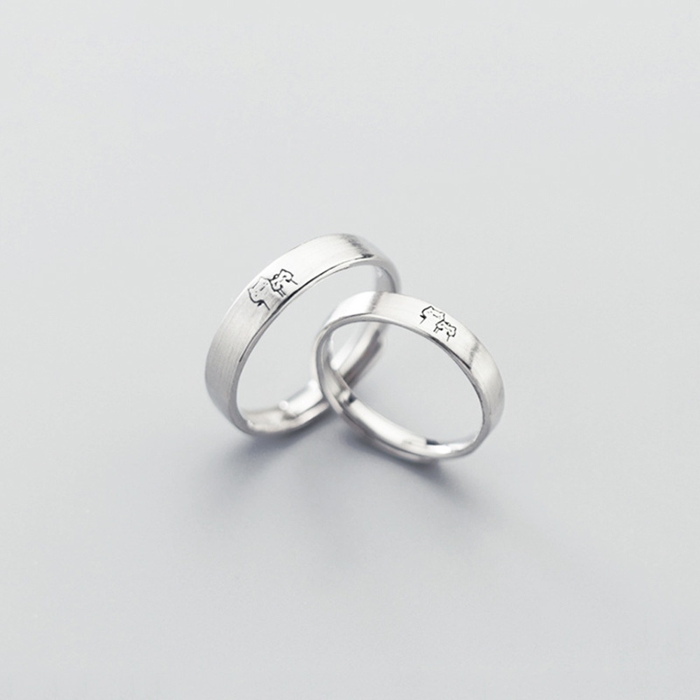 2pc Pasangan Sederhana Dua Pola Kucing Jari Terbuka Telunjuk Cincin set Hadiah Hari Valentine Perhiasan