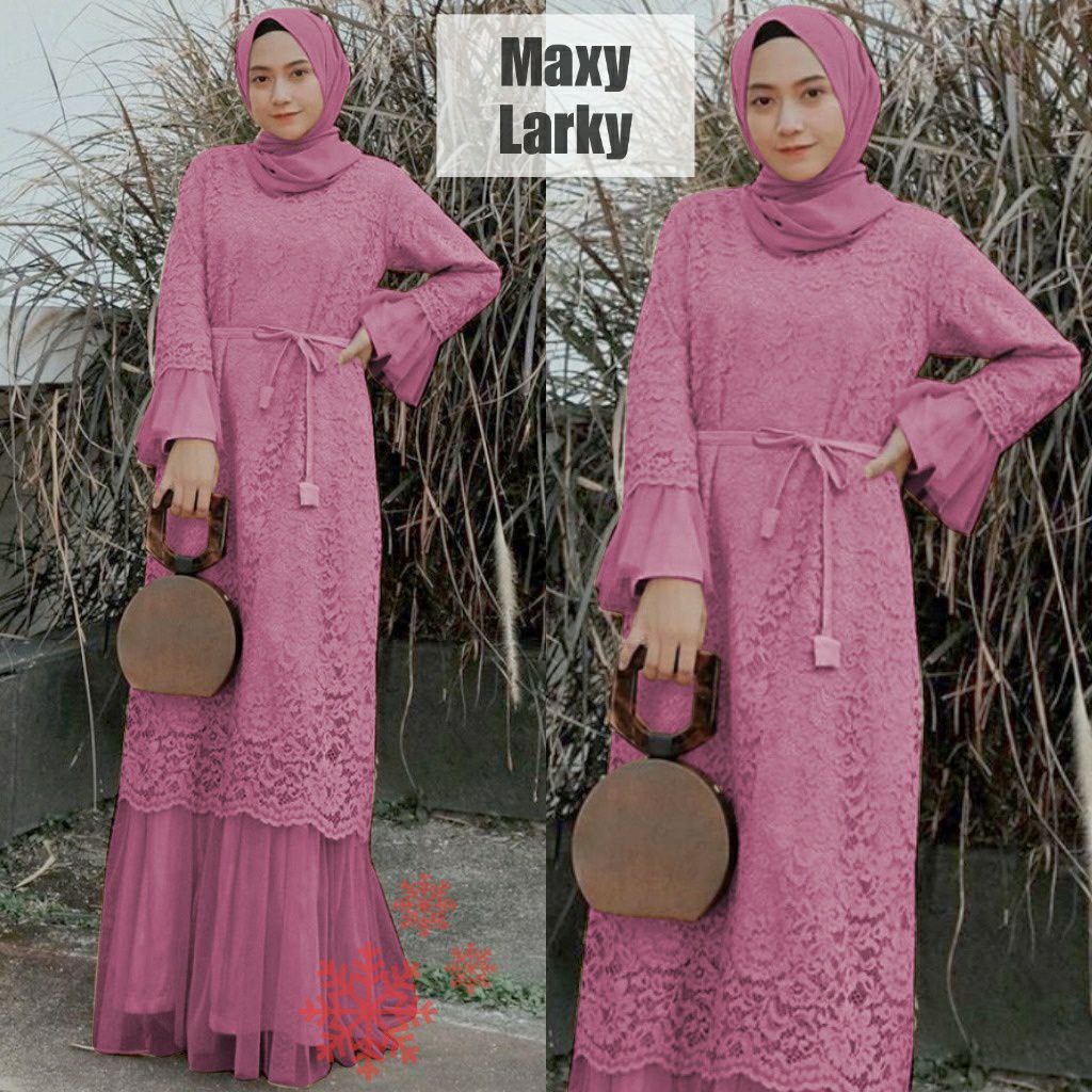 MX LARKY 2XL XL L M / FASHION WANITA GAMIS BRUKAT TALI PINGGANG 4 UKURAN PAKAIAN PESTA