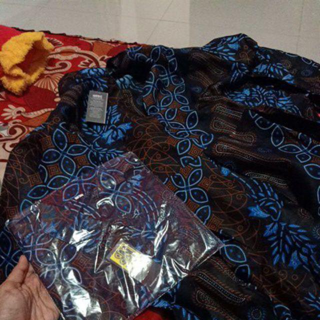 Gamis Batika Dress Batik Sogan Manda Seno Kawung Biru Jumbo Xxl Terlaris Grosir Diskon Murah