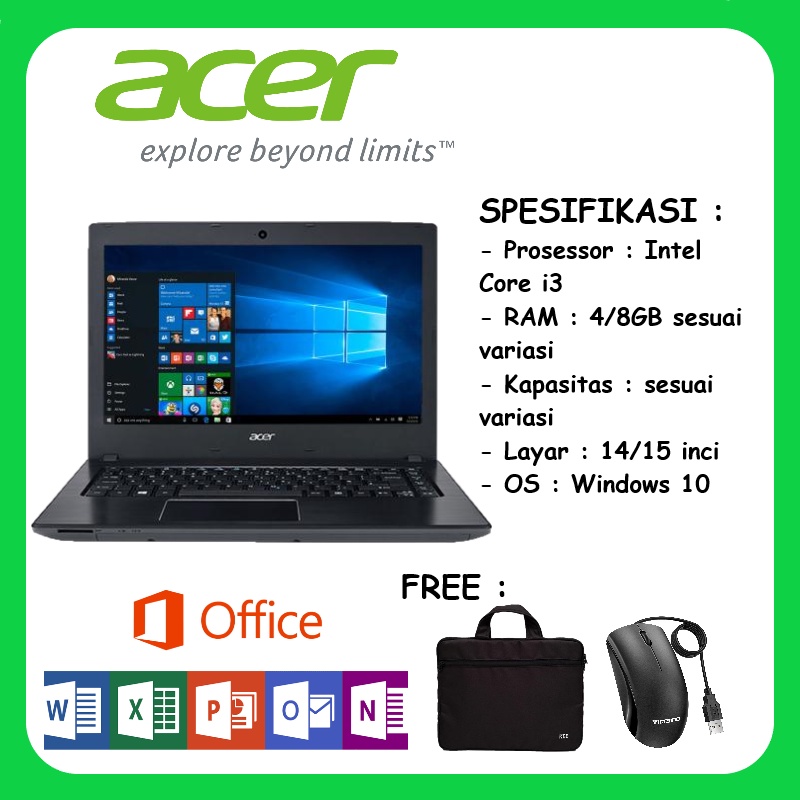 Laptop Acer intel core i3 RAM 8GB Windows 10 [FREE TAS &amp; MOUSE]