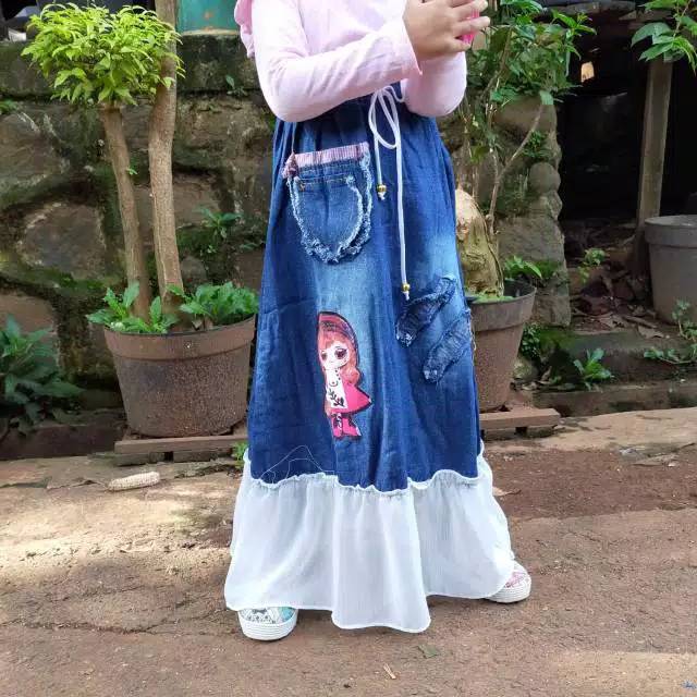 Rok jeans tutu anak led musik 4-7 tahun