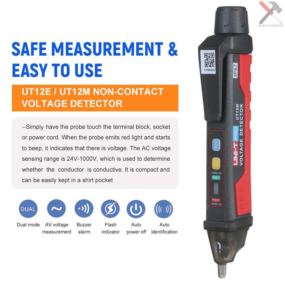 Uni-T Ut12E Tespen Tester Tegangan Listrik Ac 24v-1000v Tanpa Kontak Portable Dengan Lampu Senter Led