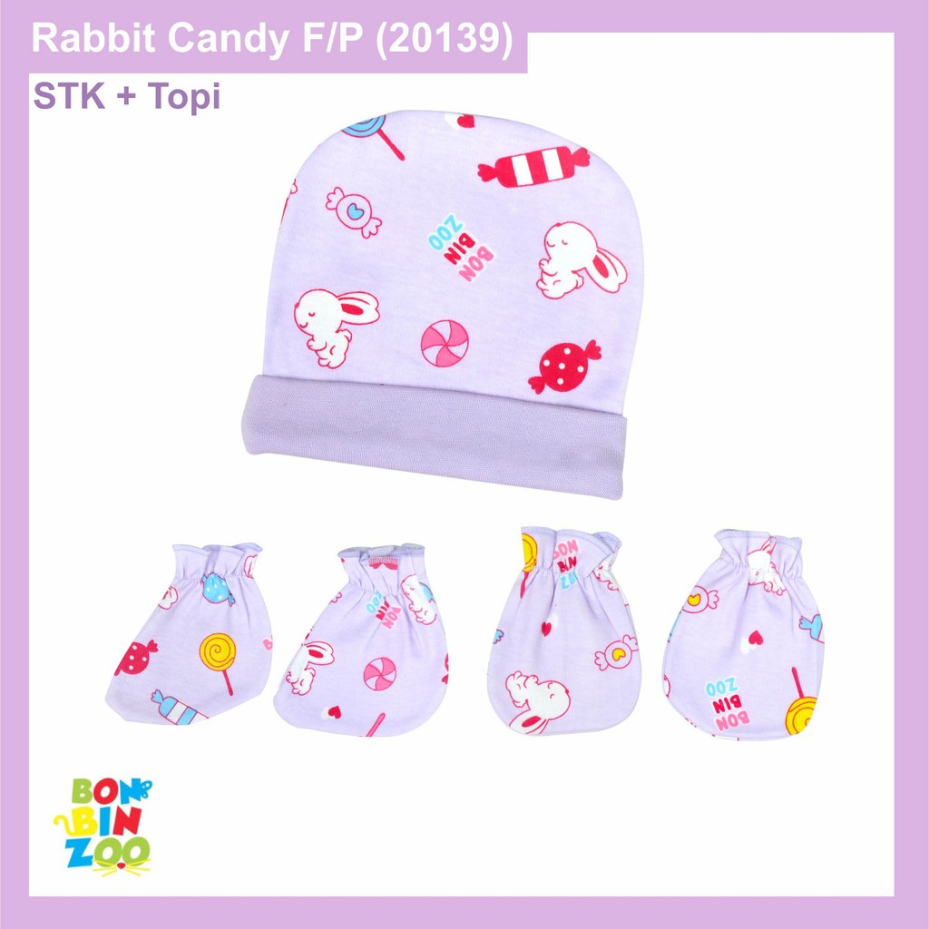 Bonbinzoo 1set topi + sarung tangan + kaki SNI perlengkapan anak / bayi-STK RABBIT CANDY