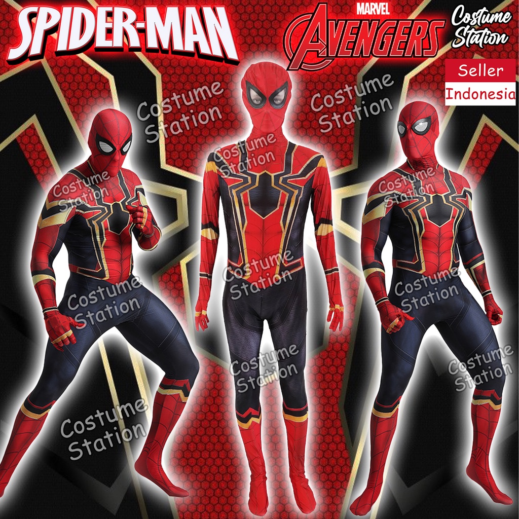 Kostum Spiderman / Costume Black Marvel Avengers Superhero pria dewasa