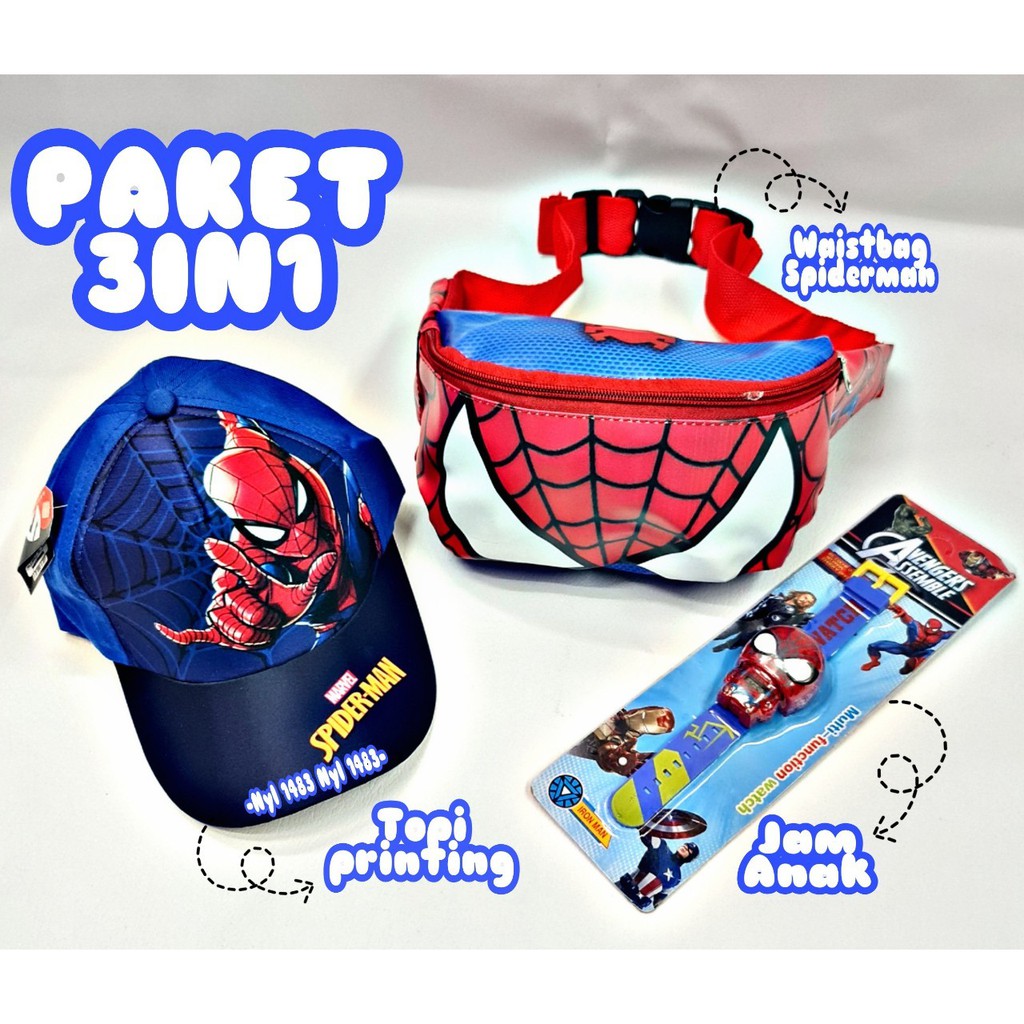 KSO_BAG -Tas Selempang WaistBag Anak Laki-Laki 3In1 Termurah Carakter Spiderman Lucu Korea Style