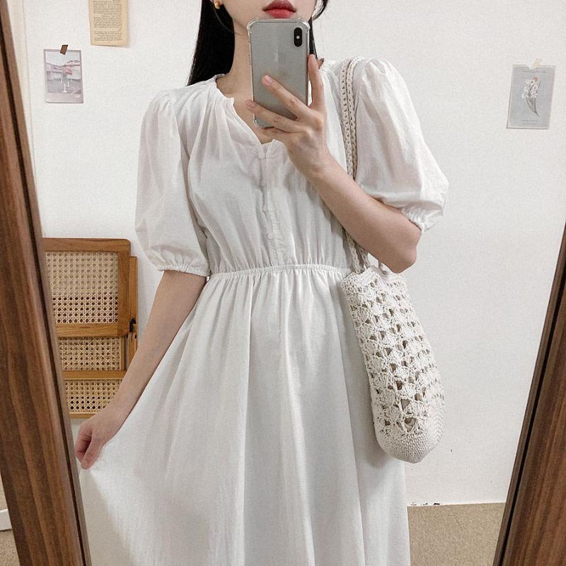 Heyjin Dress Korean Style Pakaian Wanita Midi Dress Linen Angel Premium