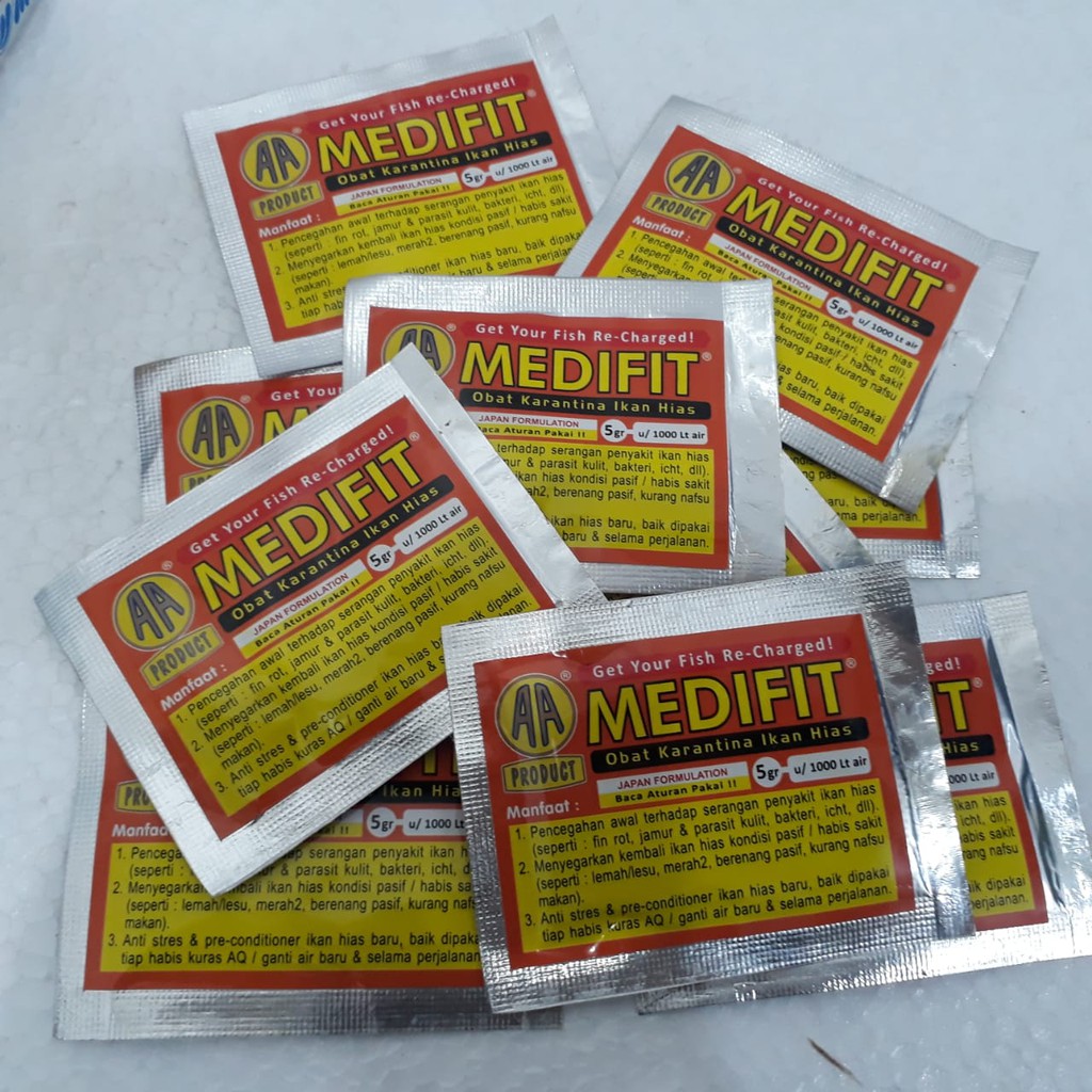 TERMURAH!!!  OBAT IKAN AA MEDIFIT OBAT KARANTINA IKAN JAMUR ,PARASIT STRES 5 GR