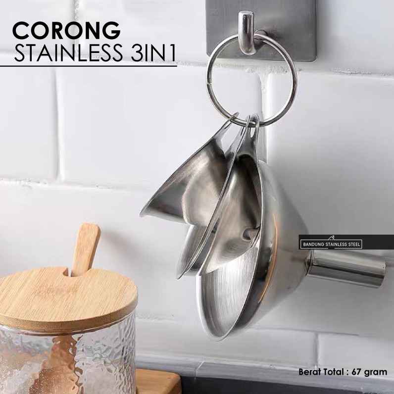 Corong Stainless Mini SET 3in1 serbaguna tuang minyak garam kecap pipa bentuk hati