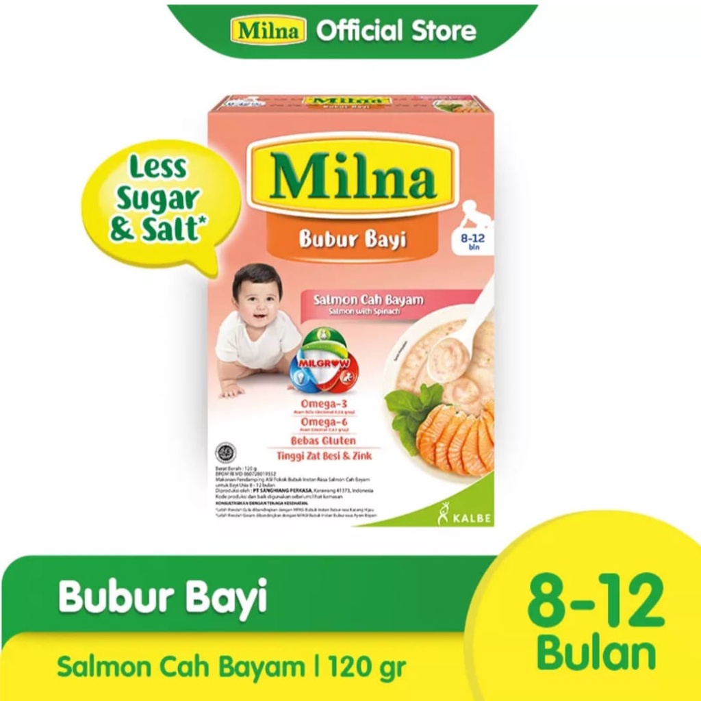 Milna 8-12 Bulan Bubur Bayi Salmon Cah Bayam 120gr