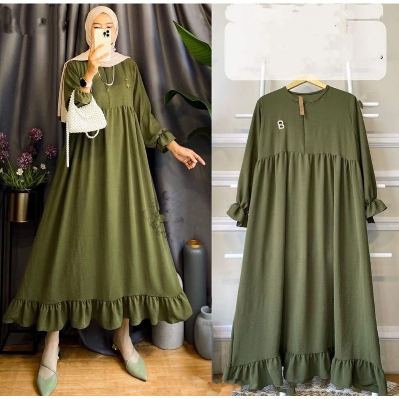 Dress Premium Airflow Crinckle Rayon Original Gina Fashion Wanita Muslimah Kekinian
