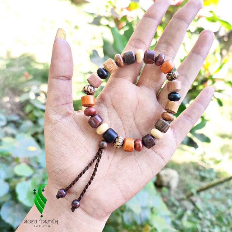 Gelang Kombinasi 10 Kayu size 10mm, Model Tabung Pipih