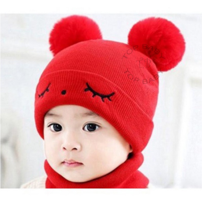 Topi Bayi Anak Kupluk Pompom Mata Kedip - 4669