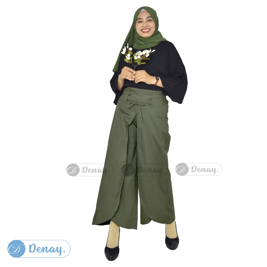 TOKODENAY - Celana Panjang Wanita - Clarissa Kulot Matt Poplin Street Premium Quality - Fashion Muslim-ARMY