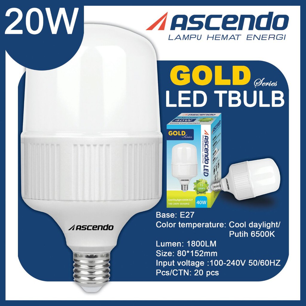 Ascendo 20 Watt Lampu Led Tabung Super Terang Super Hemat Listriknya